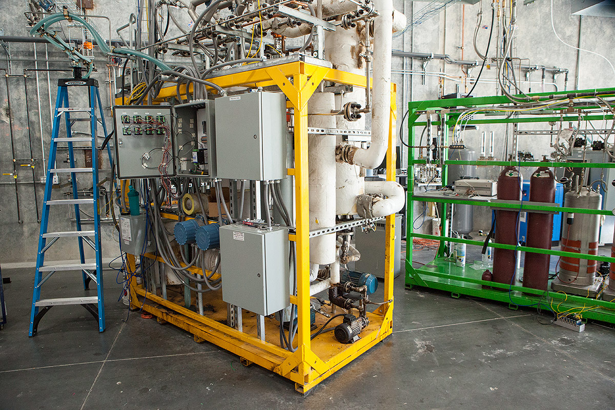 OxEon Energy’s Fischer Tropsch (FT) Reactor skid (Yellow) and Product Collection skid (Green)